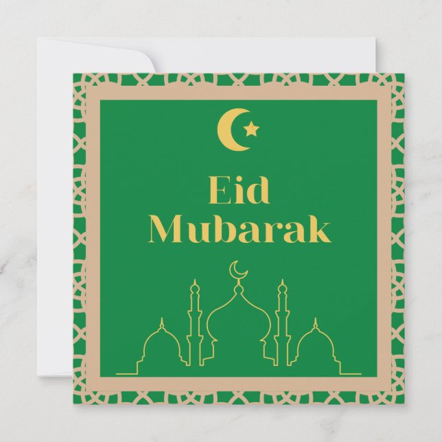 Convite Eid Mubarak - Fundo Verde com Quadro Castanho (Frente)