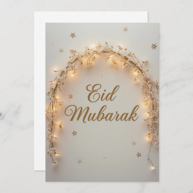 Convite Eid mubarak Personalized Lights Greeting Card (Frente/Verso)