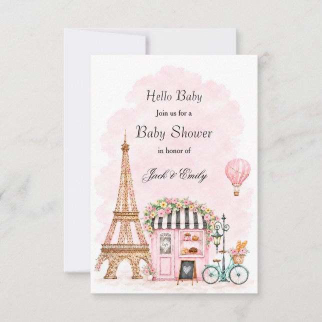 Convite Eiffel Tower Baby Shower Card  (Frente)