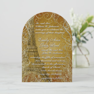 Convite Eiffel Tower Dourado Swirl deixa Dourado metálico