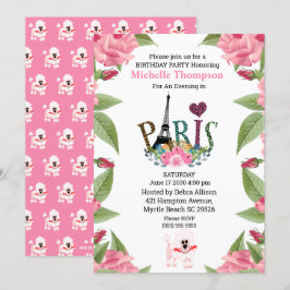 Convite Eiffel Tower Floral Paris França Aniversário
