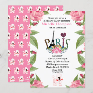 Convite Eiffel Tower Floral Paris França Aniversário
