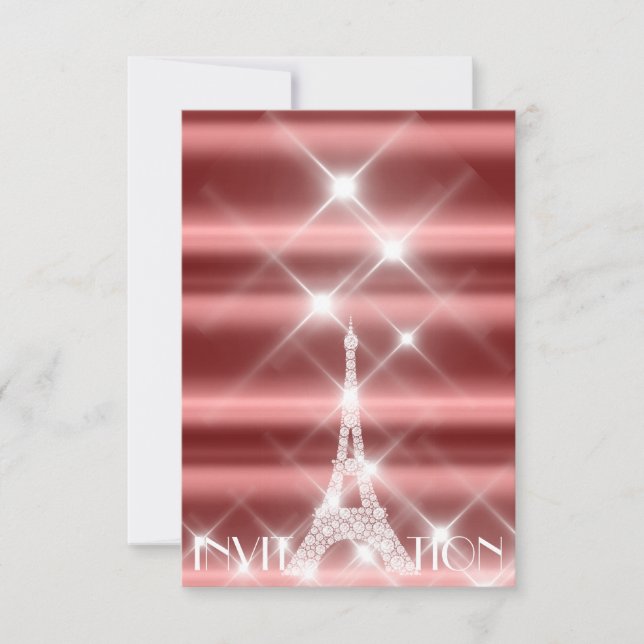 Convite Eiffel Tower Paris Sparkly Stars Burgundy Diamond (Frente)
