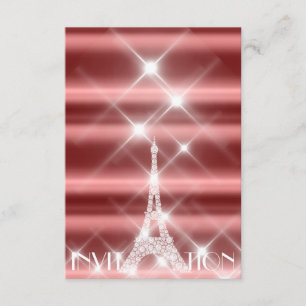 Convite Eiffel Tower Paris Sparkly Stars Burgundy Diamond
