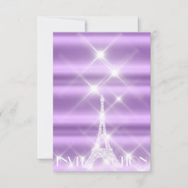 Convite Eiffel Tower Paris Sparly Stars Purple Diamond