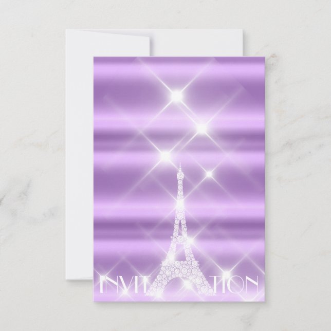 Convite Eiffel Tower Paris Sparly Stars Purple Diamond (Frente)