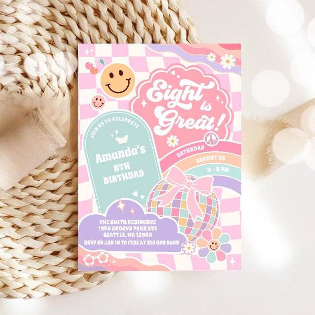 Convite Eight Is Great Cloud Rainbow Disco 8th Birthday (Criador carregado)