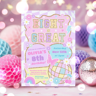 Convite Eight Is Great Preppy Varsity Adesivo de 8º Aniver