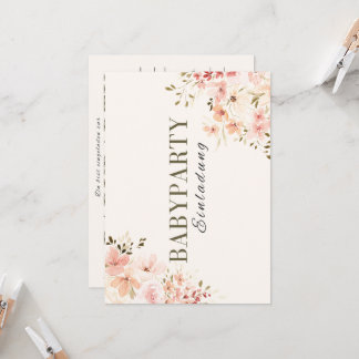 Convite Einladung Babyparty – Rosa Blumen Babyshower