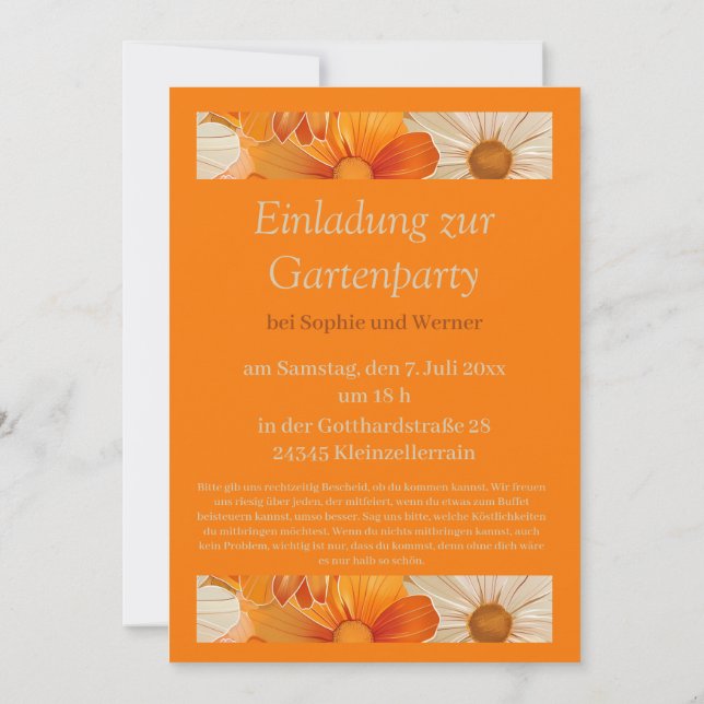 Convite Einladung zur Gartenparty Retro 1970er Stil (Verso)