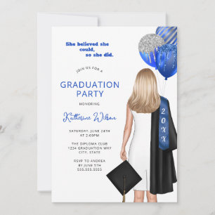 Convite Ela Acreditava Que Podia Festa de formatura Azul D