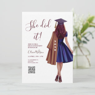 Convite Ela Conseguiu Festa de Graduação Elegante em Mar