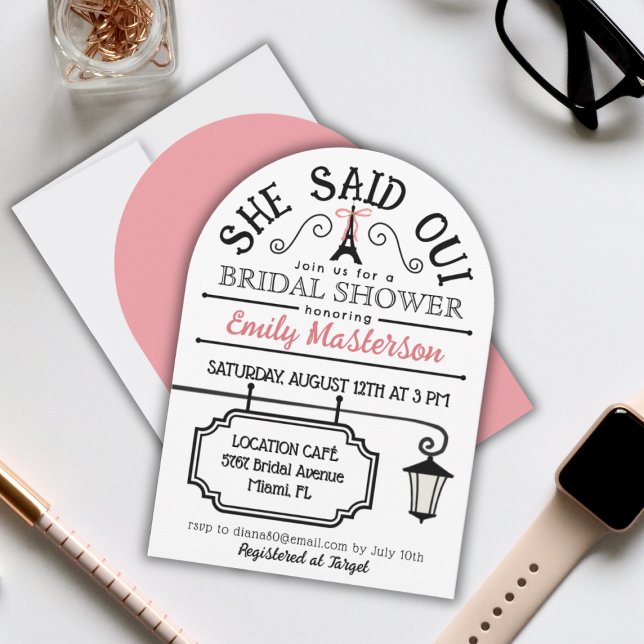 Convite Ela disse Oui, Chá de panela parisiense (She said Oui - Emily in Paris themed Bridal Shower Invitation)