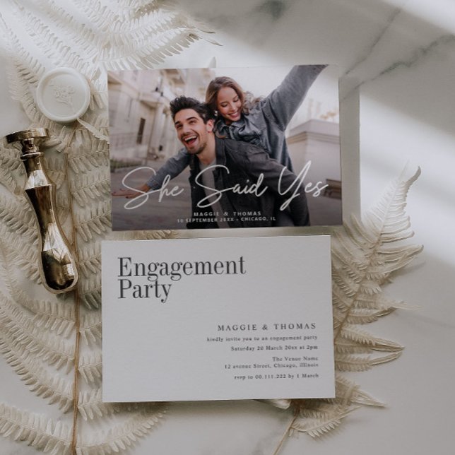 Convite ela disse que sim, noivado de fotos moderno (Criador carregado)