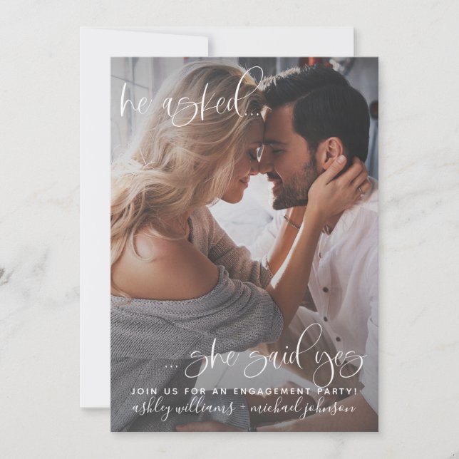 Convite Ela Disse Sim 2 Fotografias, Noivado de Script de  (Frente)