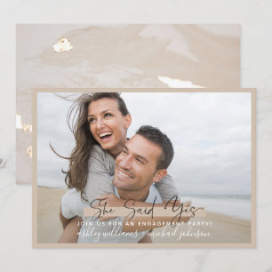 Convite Ela Disse Sim Caligrafia Blush Noivado Dourado