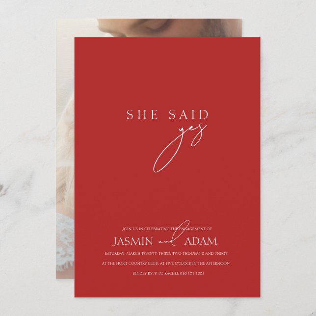 Convite Ela disse sim! Casamento Fotográfico de Script Ver (Frente/Verso)