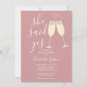 Convite Ela Disse Sim Champanhe Bridal Shower Rosa Empoeir