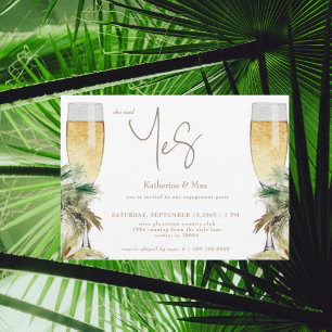 Convite Ela Disse Sim Champanhe Festa de Noivado Tropical
