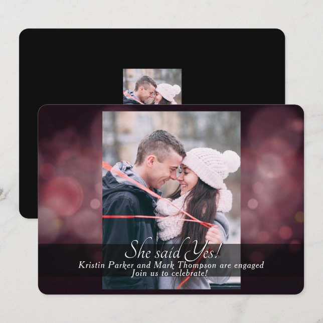 Convite Ela Disse Sim Festa de noivado Burgundy (Frente/Verso)