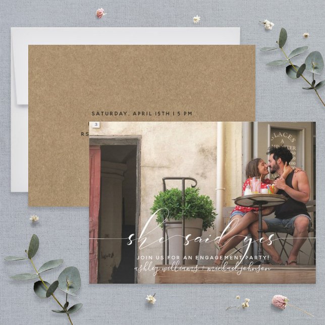 Convite Ela Disse Sim, Festa de noivado De Caligrafia. (Criador carregado)