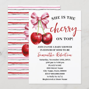 Convite Ela é a Cherry no Chá de fraldas de coquetes rosa 