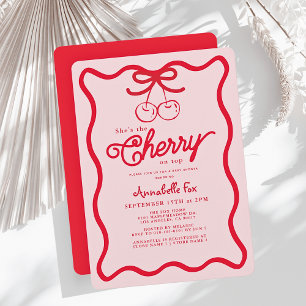 Convite Ela é a Cherry no topo do Chá de fraldas desenhado