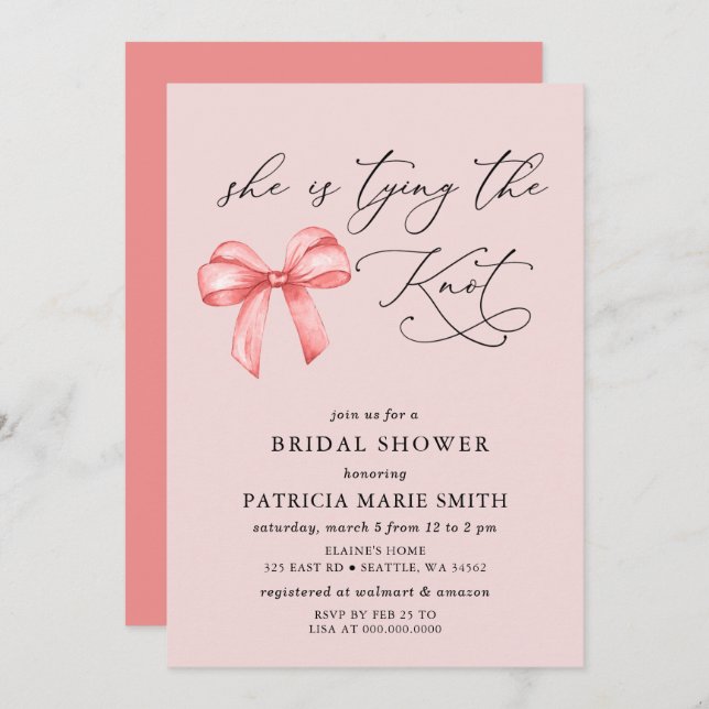 Convite Ela é casando de arco rosa (Frente/Verso)