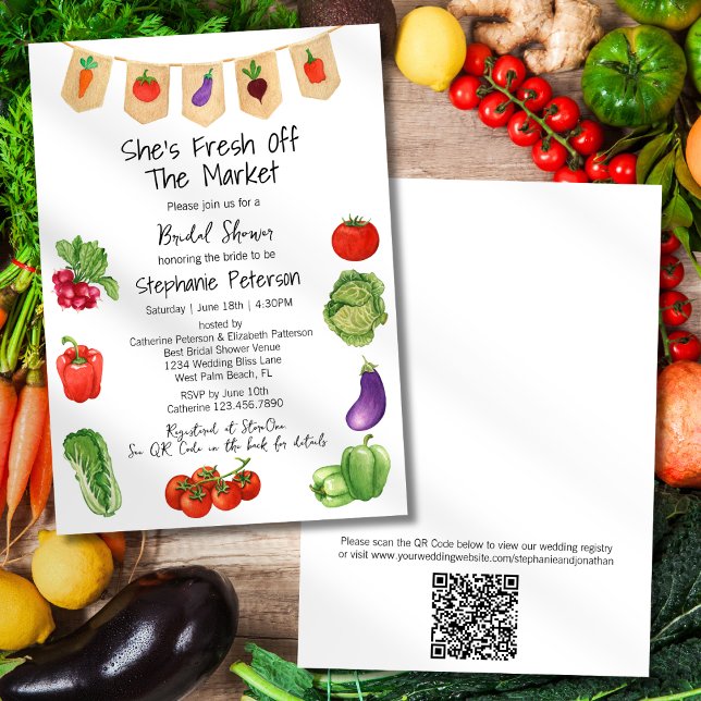 Convite Ela é Chuveiro de Noiva com Código QR Fresh Off th (Criador carregado)