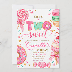 Convite Ela é Dois Doce Aniversário Rosa de Aquarela