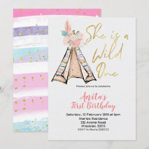Convite Ela é um convidado de aniversário selvagem Boho Te