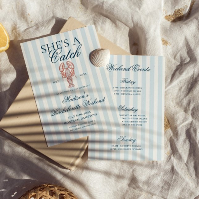 Convite Ela é uma Bachelorette Blue Striped de Lagosta (Criador carregado)