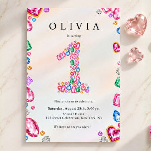 Convite Ela é uma Joia Aniversário de 1 ano Rhinestone Joi