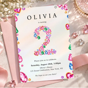 Convite Ela é uma Joia Aniversário de 2 anos Rhinestone Jo