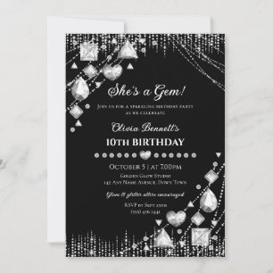 Convite Ela é uma Joia diamante gema glam aniversário