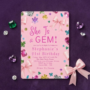 Convite Ela É Uma Joia Festa de Aniversário de 21 Anos Mod