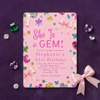 Convite Ela É Uma Joia Festa de Aniversário de 21 Anos Mod