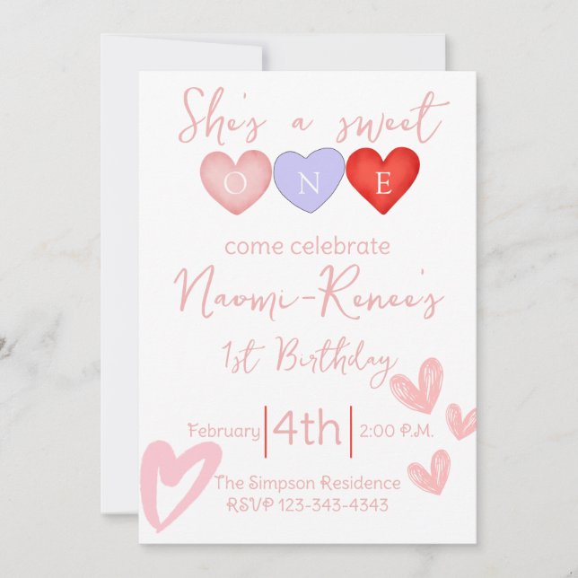 Convite Ela é uma primeiro aniversario doce (Frente)
