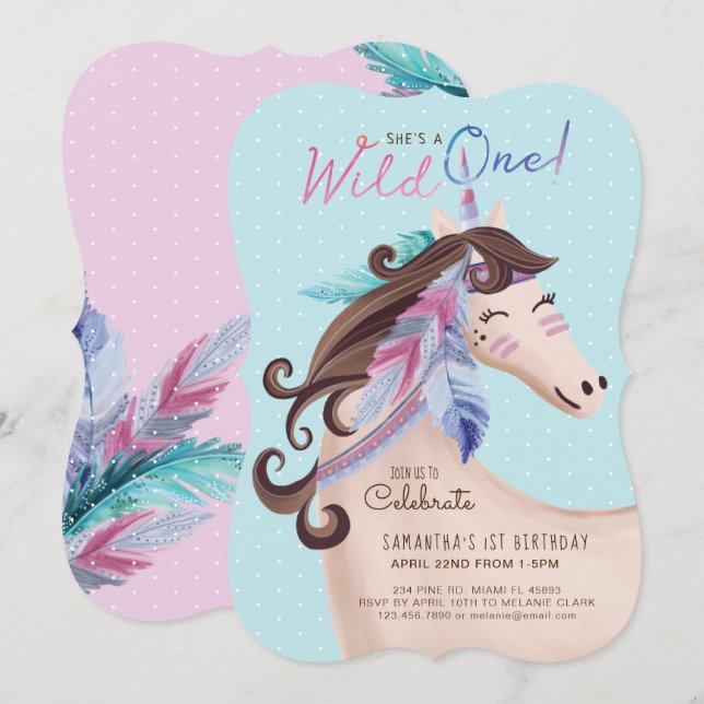 Convite Ela é uma selvagem tribal de aquarela (Frente/Verso)