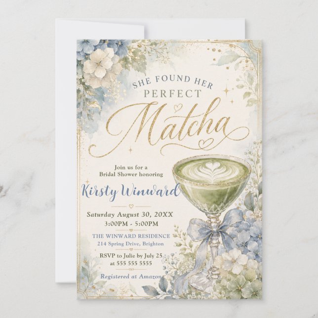 Convite Ela Encontrou Seu Chá de Noiva Perfeito com Matcha (Frente)