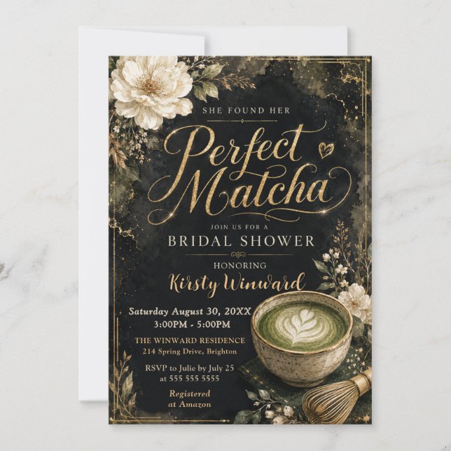 Convite Ela Encontrou Seu Chá de Noiva Perfeito com Matcha (Frente)