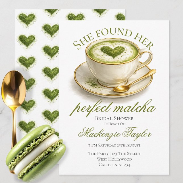 Convite Ela Encontrou Seu Chá de Noiva Perfeito Matcha (She Found Her Perfect Matcha Bridal Shower Invitation by Ricaso. Green tea themed party for bride)