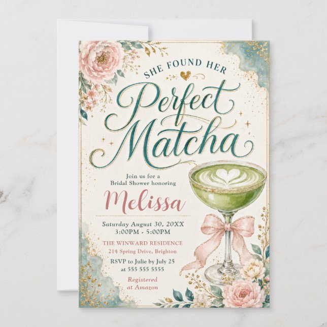 Convite Ela Encontrou Seu Chá de Noiva Temático de Matcha  (Frente)