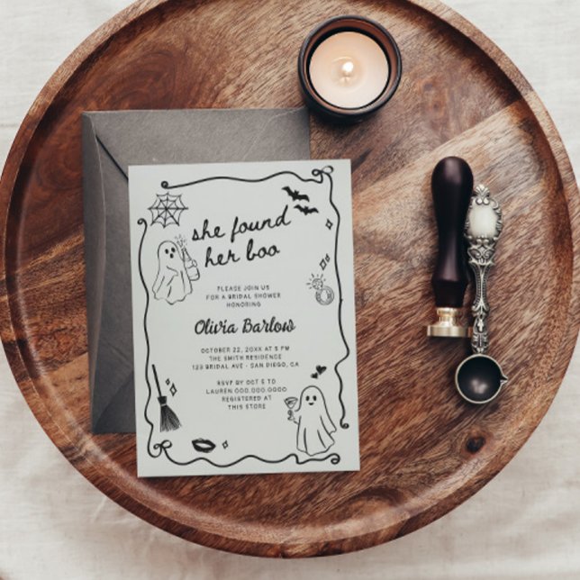 Convite Ela Encontrou Seu Chá de panela De Halloween De Bo (Criador carregado)