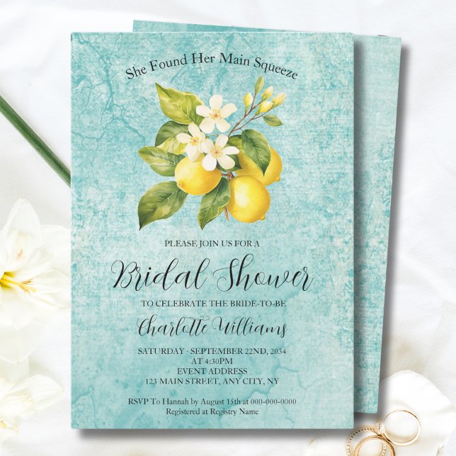 Convite Ela Encontrou Seu Chá de panela De Limão De Aperte (Found Her Main Squeeze Lemon Themed Bridal Shower Invitation
)