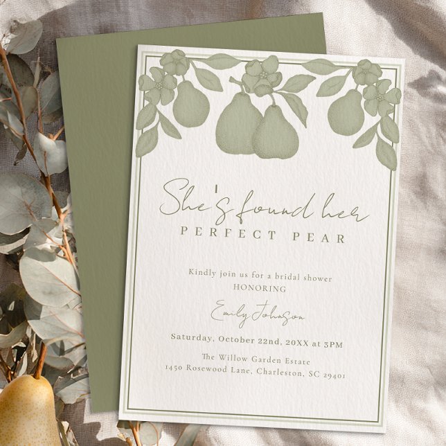 Convite Ela encontrou seu perfeito Chá de panela de pera (She's found her perfect pear invite)
