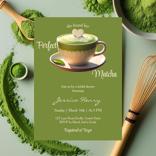 Convite Ela Encontrou Seu Perfeito Chá de panela Matcha (Criador carregado)