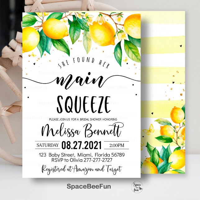 Convite Ela Encontrou Seus Principais Convidados De Chá de (main squeeze bridal,bridal shower,bridal shower brunch,bridal invitation,lemonade bridal,she found h)