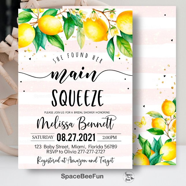 Convite Ela Encontrou Seus Principais Convidados De Chá de (main squeeze bridal,bridal shower,bridal shower brunch,bridal invitation,lemonade bridal,she found h)