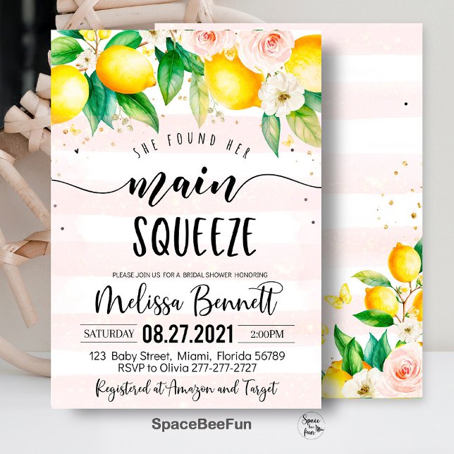 Convite Ela Encontrou Seus Principais Convidados De Chá de (main squeeze bridal,bridal shower,bridal shower brunch,bridal invitation,lemonade bridal,she found h)